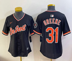 Women's Nike Detroit Tigers #31 Riley Greene Black 31 front 2026 Authentic Stitched MLB Jersey
