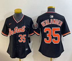 Women's Nike Detroit Tigers #35 Justin Verlander Black 35 front 2026 Authentic Stitched MLB Jersey