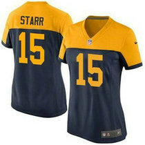 Women's Nike Green Bay Packers #15 Bart Starr Navy Blue Gold Retired Player Authentic Stitched NFL Jersey