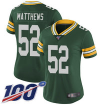 Women's Nike Green Bay Packers #52 Clav Matthews 100th Season Green Vapor Untouchable Limited Authentic Stitched NFL Jersey