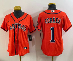 Women's Nike Houston Astros #1 Carlos Correa Orange Sleeve with Logo MLB Jersey