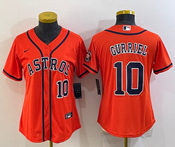 Women's Nike Houston Astros #10 Yuli Gurriel Orange #10 in front with patch Authentic Stitched MLB Jersey