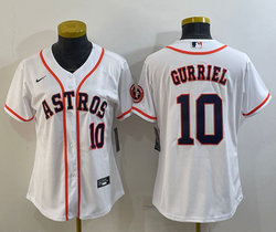 Women's Nike Houston Astros #10 Yuli Gurriel White #10 in front with patch Authentic Stitched MLB Jersey