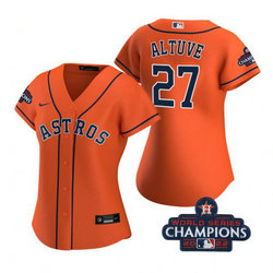 Women's Nike Houston Astros #27 Jose Altuve 2022 World Series Champions Orange Game Authentic Stitched MLB Jersey