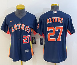 Women's Nike Houston Astros #27 Jose Altuve Navy #27 in front With patch Authentic Stitched MLB Jersey