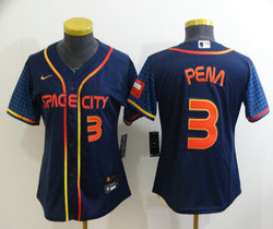 Women's Nike Houston Astros #3 Jeremy Pena Navy #3 IN Front 2022 City Authentic Stitched MLB Jersey