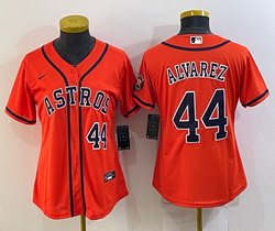 Women's Nike Houston Astros #44 Yordan Alvarez Orange #44 in front with patch Authentic Stitched MLB Jersey