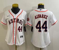 Women's Nike Houston Astros #44 Yordan Alvarez White #44 in front Authentic Stitched MLB Jersey
