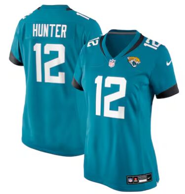 Women's Nike Jacksonville Jaguars #12 Travis Hunter Teal 2025 Draft Stitched NFL Jersey