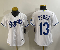 Women's Nike Kansas City Royals #13 Salvador Perez White Authentic Stitched MLB Jersey