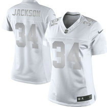 Women's Nike Las Vegas Raiders #34 Bo Jackson White Platinum Authentic Stitched NFL Jersey