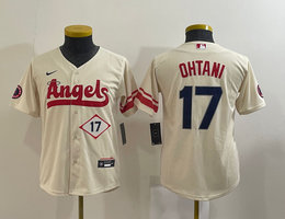 Women's Nike Los Angeles Angels of Anaheim #17 Shohei Ohtani 17 in front Cream City Authentic Stitched MLB Jersey