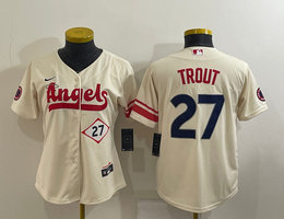 Women's Nike Los Angeles Angels of Anaheim #27 Mike Trout #27 in front Cream City Authentic Stitched MLB Jersey
