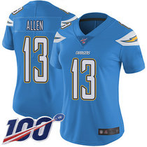 Women's Nike Los Angeles Chargers #13 Keenan Allen With NFL 100th Season Patch Electric blue Vapor Untouchable Authentic stitched NFL jersey