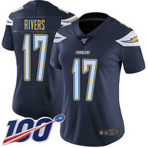 Women's Nike Los Angeles Chargers #17 Philip Rivers With NFL 100th Season Patch Navy blue Vapor Untouchable Authentic stitched NFL jersey
