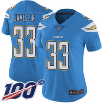 Women's Nike Los Angeles Chargers #33 Derwin James With NFL 100th Season Patch Electric Blue Vapor Untouchable Authentic Stitched NFL Jersey