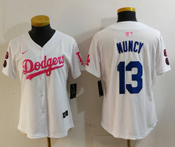 Women's Nike Los Angeles Dodgers #13 Max Muncy White Pink Joint Authentic Stitched MLB Jersey