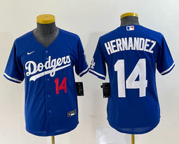 Women's Nike Los Angeles Dodgers #14 Enrique Hernandez Blue Red 14 in front Authentic Stitched MLB Jersey