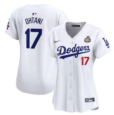 Women's Nike Los Angeles Dodgers #17 Shohei Ohtani White #17 frotn 2024 World Series Baseball Jersey