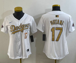 Women's Nike Los Angeles Dodgers #17 Shohei Ohtani White Gold Name Champions Jersey