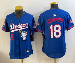 Women's Nike Los Angeles Dodgers #18 Yoshinobu Yamamoto Blue Hello Kitty Night Jersey