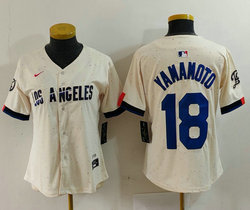 Women's Nike Los Angeles Dodgers #18 Yoshinobu Yamamoto Cream 2024 City MLB Jersey