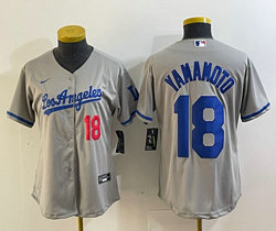 Women's Nike Los Angeles Dodgers #18 Yoshinobu Yamamoto Gray Red 18 on front Stitched Baseball Jersey