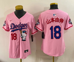 Women's Nike Los Angeles Dodgers #18 Yoshinobu Yamamoto Pink Hello Kitty Night Jersey