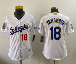 Women's Nike Los Angeles Dodgers #18 Yoshinobu Yamamoto White 2026 Gold Collection 9x & B2B Jersey