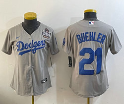 Women's Nike Los Angeles Dodgers #21 Walker Buehler Gray 2024 World Series Baseball Jersey