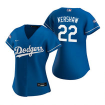 Women's Nike Los Angeles Dodgers #22 Clayton Kershaw Blue 2020 World Series Champions Jersey