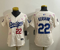 Women's Nike Los Angeles Dodgers #22 Clayton Kershaw Cream 2025 Tokyo Series Jersey