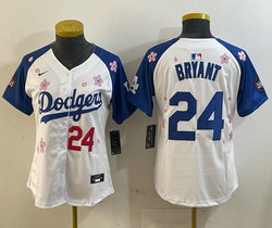 Women's Nike Los Angeles Dodgers #24 Kobe bryant White #24 Blue arm 2025 Tokyo Series Jersey