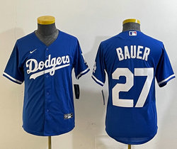 Women's Nike Los Angeles Dodgers #27 Trevor Bauer Blue Authentic Stitched MLB Jersey