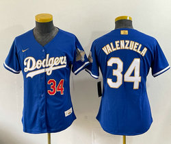 Women's Nike Los Angeles Dodgers #34 Fernando Valenzuela Blue 2026 Gold Stadium Jersey