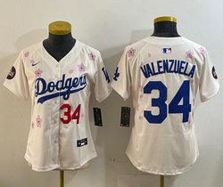 Women's Nike Los Angeles Dodgers #34 Fernando Valenzuela Cream 2025 Tokyo Series Jersey
