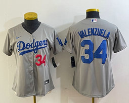 Women's Nike Los Angeles Dodgers #34 Fernando Valenzuela Gray #34 on front Authentic Stitched MLB Jersey