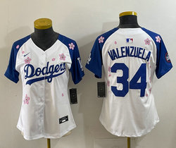 Women's Nike Los Angeles Dodgers #34 Fernando Valenzuela White Blue arm 2025 Tokyo Series Jersey
