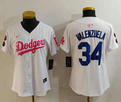 Women's Nike Los Angeles Dodgers #34 Fernando Valenzuela White Pink Joint Authentic Stitched MLB Jersey