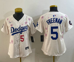 Women's Nike Los Angeles Dodgers #5 Freddie Freeman Cream 2025 Tokyo Series Jersey