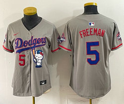 Women's Nike Los Angeles Dodgers #5 Freddie Freeman Gray Hello Kitty Jersey