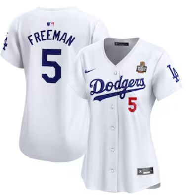 Women's Nike Los Angeles Dodgers #5 Freddie Freeman White 5 front 2024 World Series Baseball Jersey