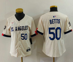 Women's Nike Los Angeles Dodgers #50 Mookie Betts 50 front Authentic Stitched MLB Jersey