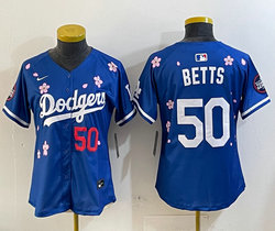Women's Nike Los Angeles Dodgers #50 Mookie Betts Blue 2025 Tokyo Series Stitched MLB Jersey