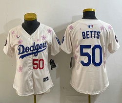 Women's Nike Los Angeles Dodgers #50 Mookie Betts Cream 2025 Tokyo Series Stitched MLB Jersey