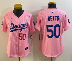 Women's Nike Los Angeles Dodgers #50 Mookie Betts Pink 2025 Tokyo Series Stitched MLB Jersey