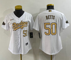 Women's Nike Los Angeles Dodgers #50 Mookie Betts White #50 in front 2022 All Star Authentic Stitched MLB Jersey