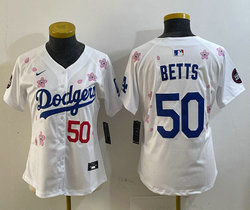 Women's Nike Los Angeles Dodgers #50 Mookie Betts White 2025 Tokyo Series Stitched MLB Jersey