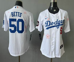 Women's Nike Los Angeles Dodgers #50 Mookie Betts White 2025 Tokyo Series Stitched MLB Jersey
