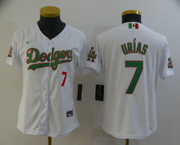 Women's Nike Los Angeles Dodgers #7 Julio Urias Blue Green Number Game Authentic Stitched MLB Jersey
